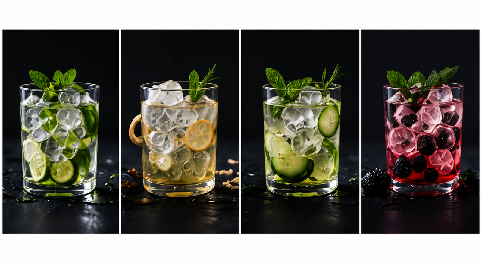 Four premium clear ice drinks for hospitality
